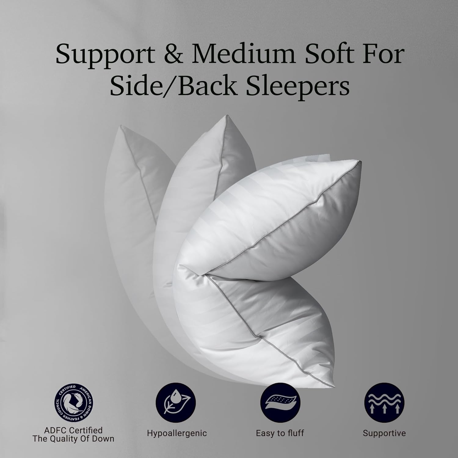 Hotel Grand Softy-Around Feather Down Pillows Queen Size Set of 2 Packs White Strip 100% Cotton