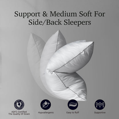 Hotel Grand Softy-Around Feather Down Pillows Queen Size Set of 2 Packs White Strip 100% Cotton