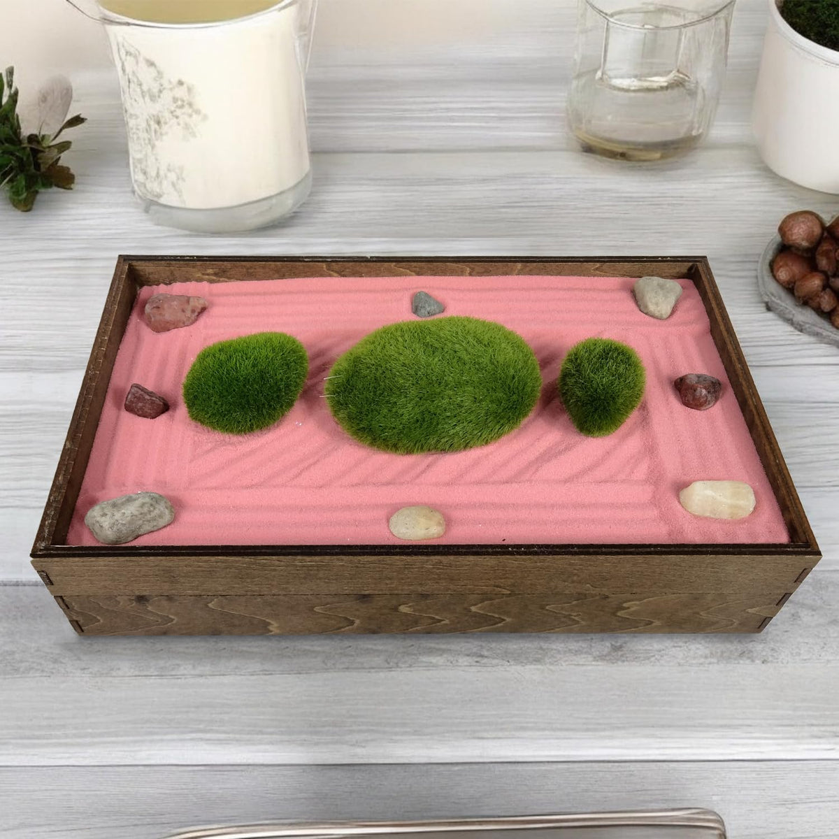 Wooden Stackable Zen Garden | Desert Rose Sand with Rake & Accessories | Minimalist Decor Gift for