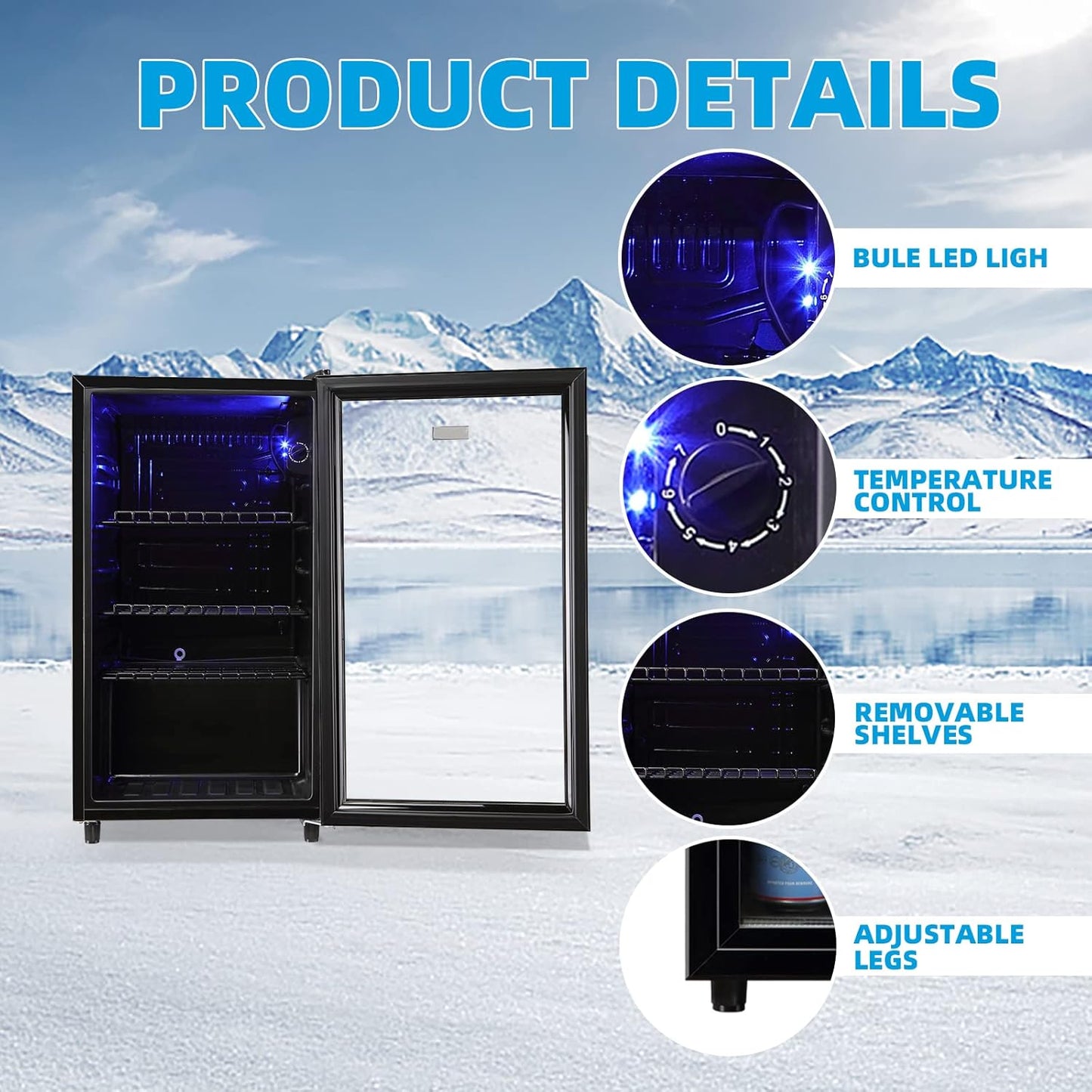 WANAI Mini Fridge Cooler 125Cans Beverage Refrigerator Glass Door Beverage Cooler for Beers Wine