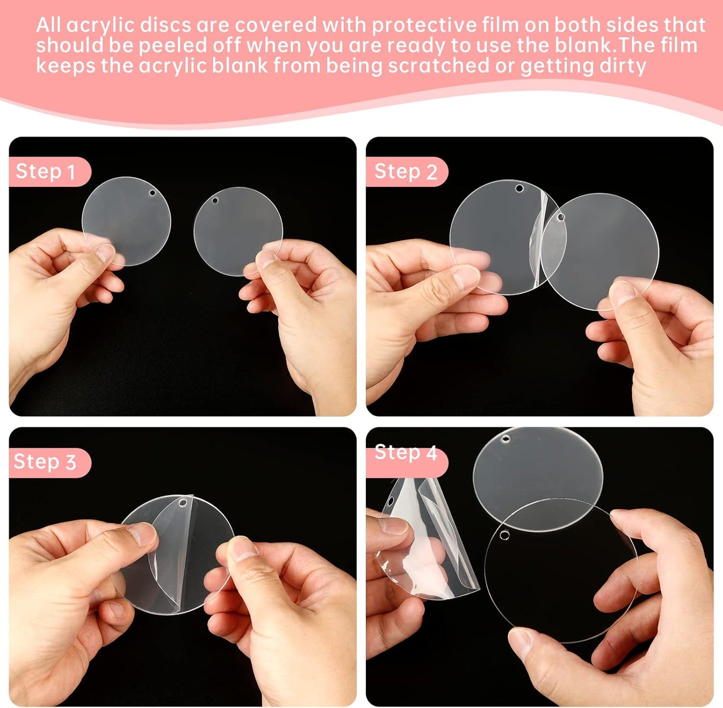 100pcs with Holes 1inch Blank Mini Acrylic Round Sheets, 2mm Thick Clear Circular Blank Tags for