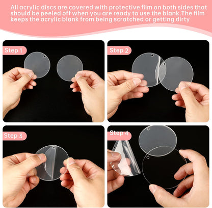 Senbota100 Pcs 1.5 inch Clear Small Circles Acrylic Blank 2mm Thick Round Sheets with Holes for