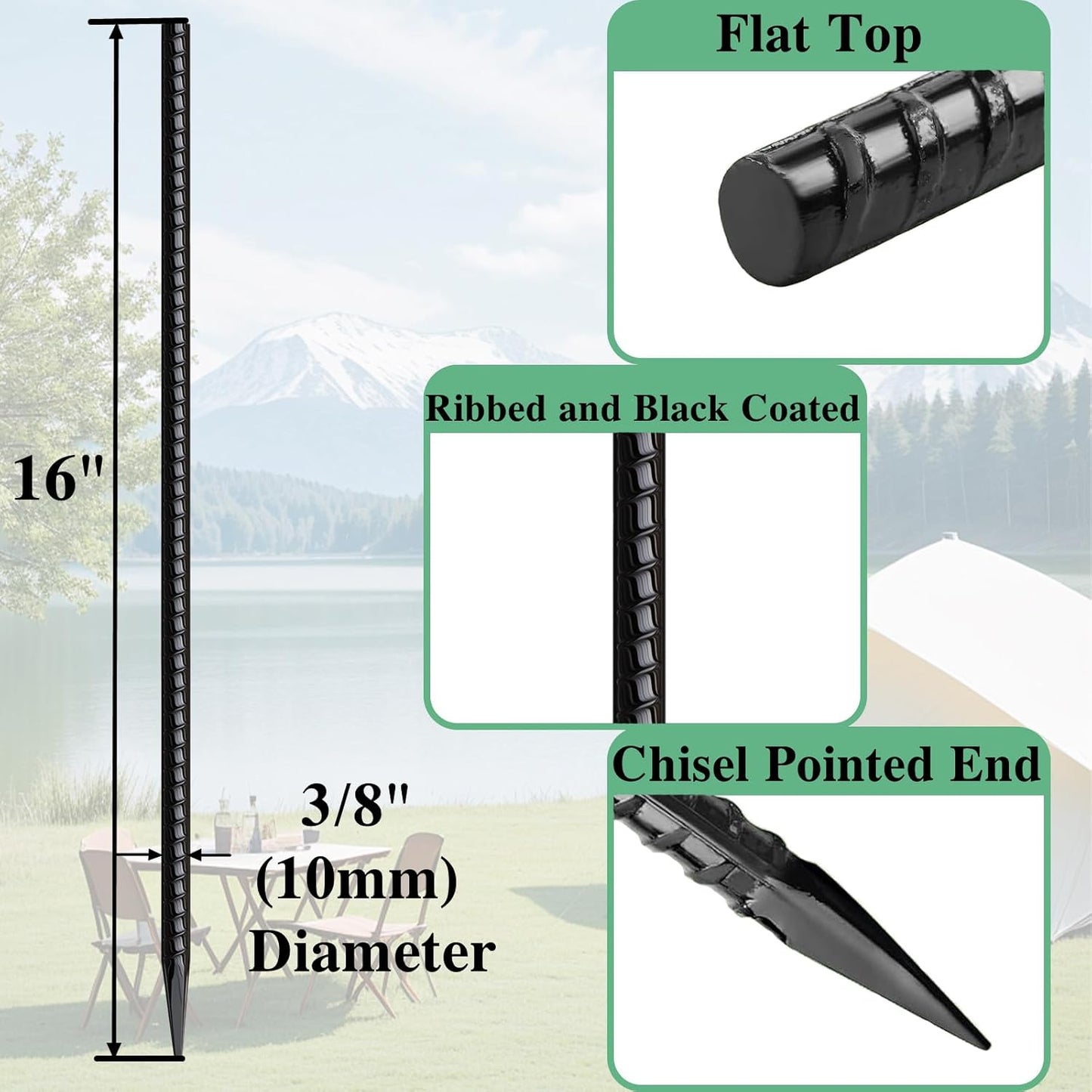 16 Inch Rebar Stakes 30 Pack Heavy Duty Ground Anchors with Chisel Point End Long Straight Steel