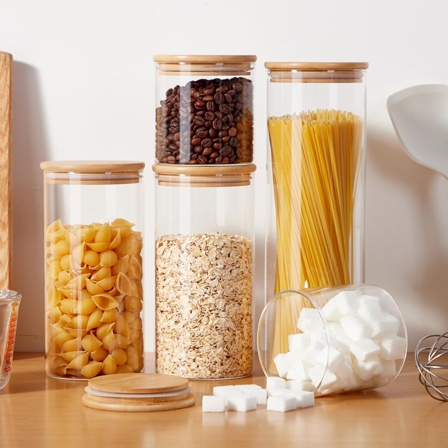Glass Food Storage Jars with Lids[Set of 5], Perfect for Pasta, Cookies, Nuts, Coffee, Cereal