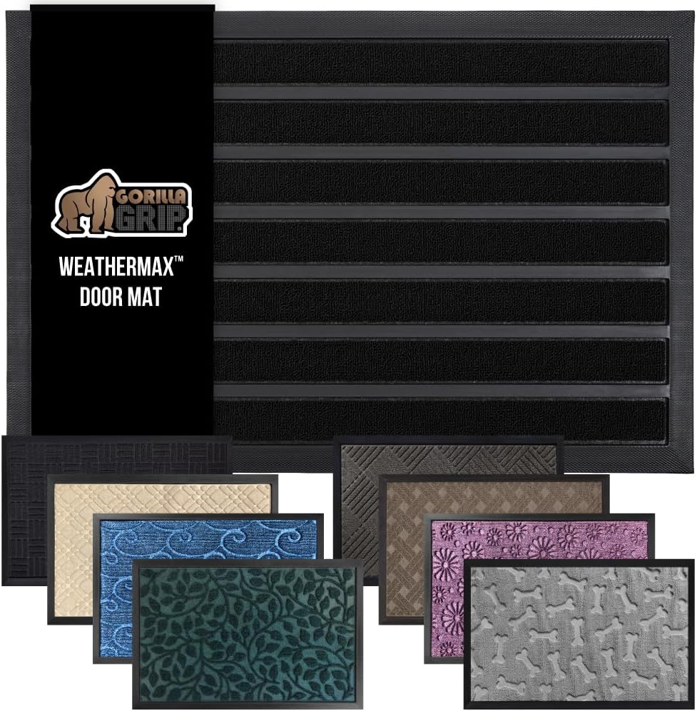 GORILLA GRIP 100% Waterproof All-Season WeatherMax Doormat US Designed Natural Rubber, Stain and
