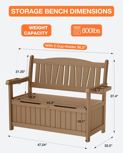 YEFU Outdoor Storage Bench for Patio: Heavy Duty Garden Bench with 96° High Backrest & Oversized