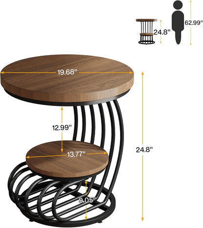 Tribesigns Round End Side Table: 2 Tiers Side Table Set of 2, Vintage End Table for Living Room
