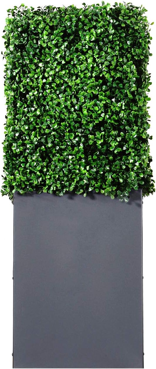 AGPL Upgraded Artificial Boxwood Hedge Wall with Gray Color Planter Box (33.5" Height 48" Width 12"