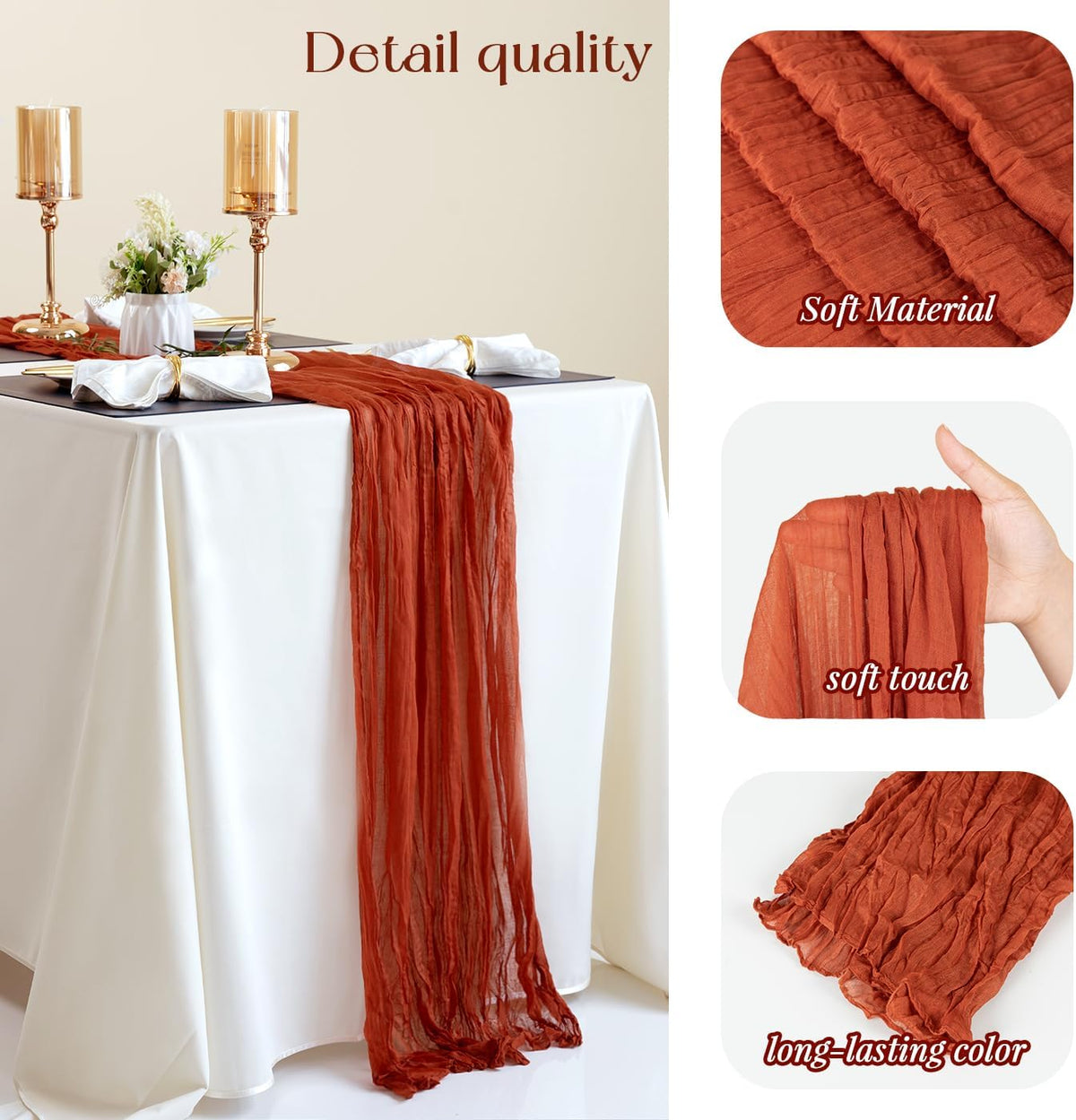 Sioloc Terracotta Table Cloth Cheesecloth Table Runner 10ft Rustic for Tea Wedding Party Baby