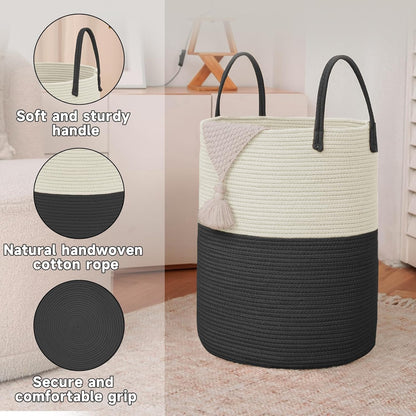 Large Woven Laundry Basket Hamper,100L Cotton Rope Storage Bin for Blankets,Toys and