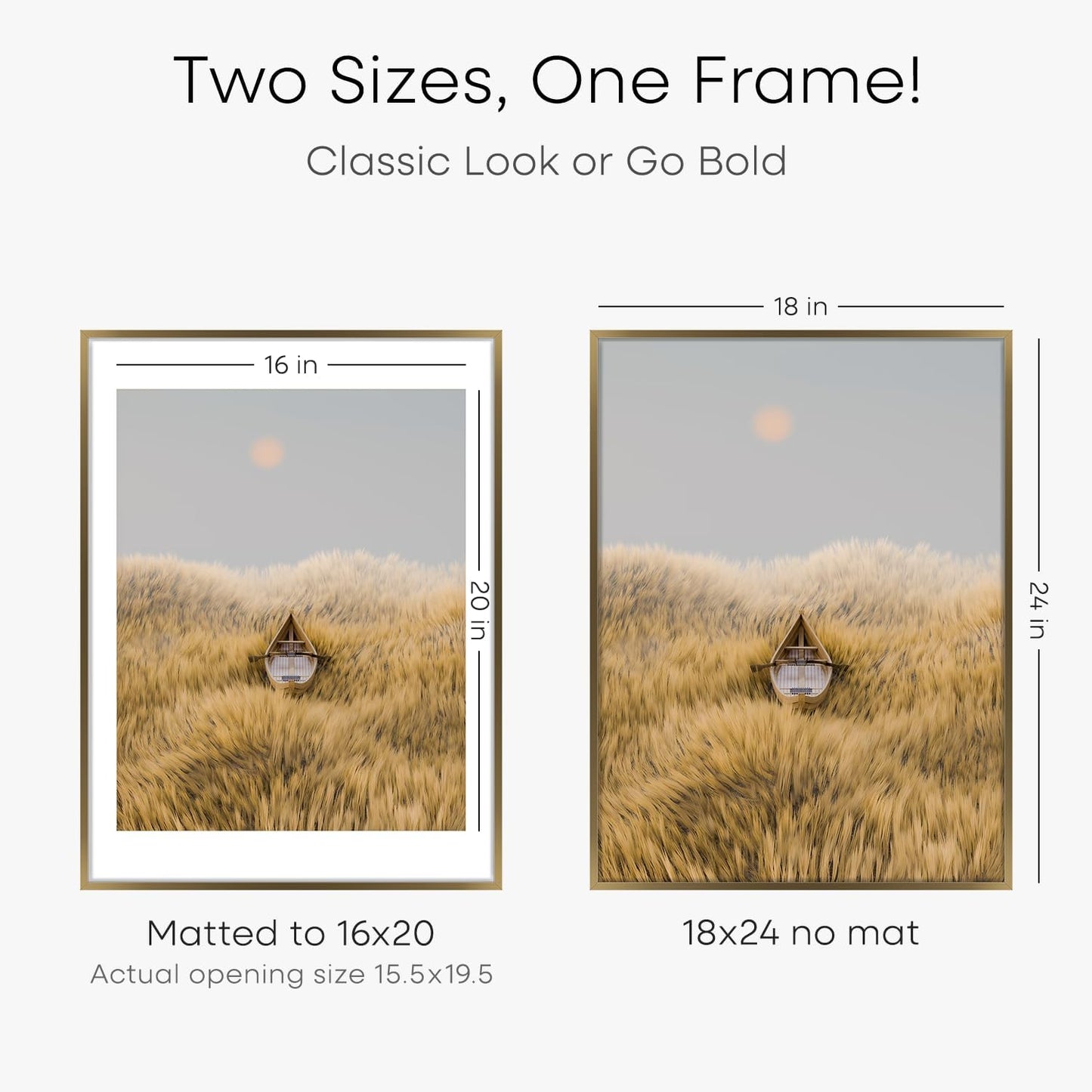 Homeforia Picture 18x24 Bronze Frame, High End Metal 18x24 Brass Poster Frames with Mat 16x20 for