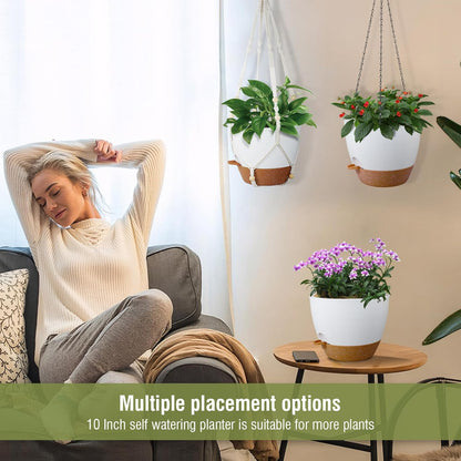 10 inch Self Watering Hanging Planters, 2 Pack Hanging Baskets for Indoor Outdoor Plants, Hanging