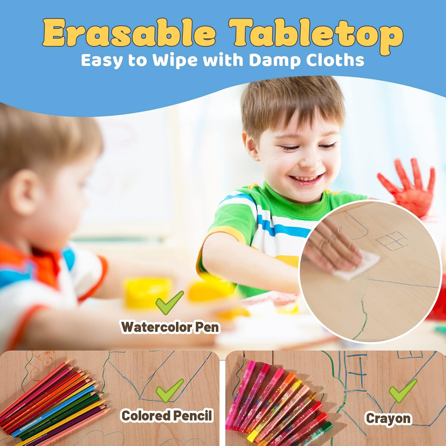 FUNLIO Kids Table and 4 Chairs Set, Height Adjustable Toddler Table and Chair Set for Ages 3-8