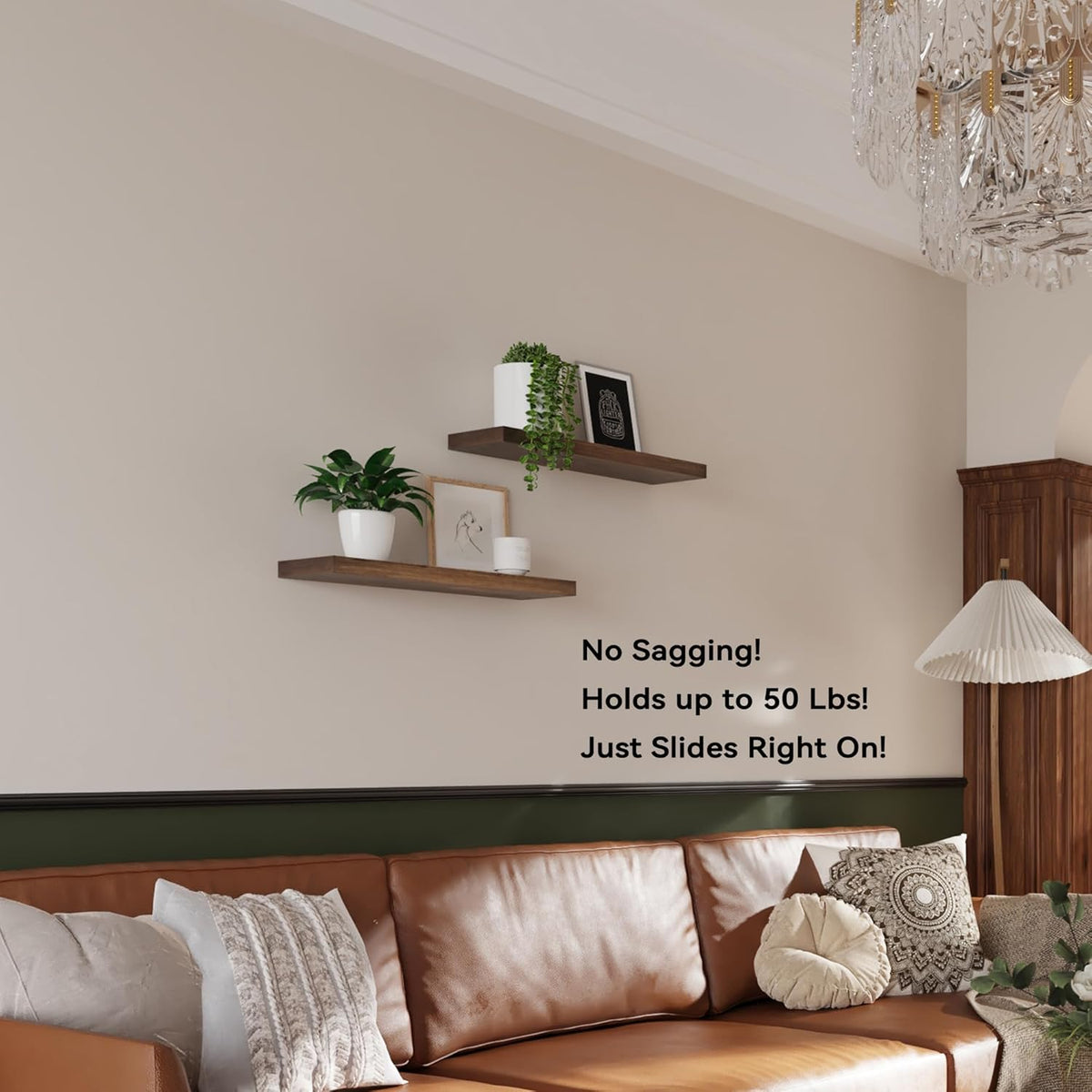 BGMG Wood Floating Shelves for Wall 18 inch Set of 2, Rustic Wooden Wall Mount Shelves for Bathroom