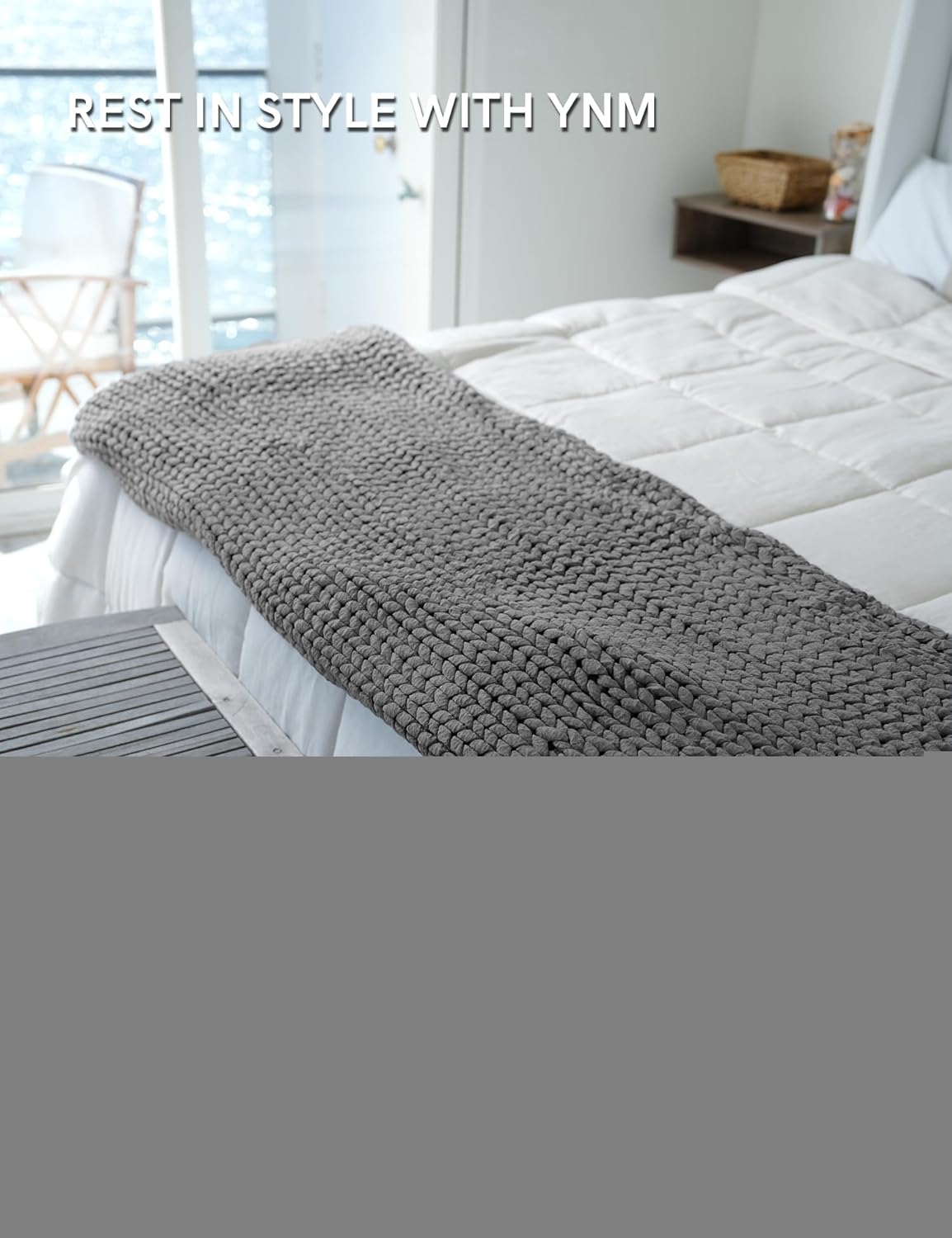 YnM Chunky Throw Blanket, Medium-Weight, Hand Knitted, Skin Friendly, Ventilated and Breathable