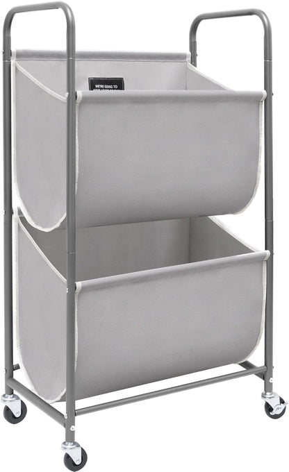 STORAGE MANIAC 80 Liters Vertical Rolling Laundry Hamper, 2 Section Laundry Sorter with Wheels and