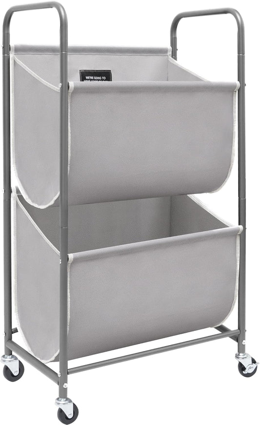 STORAGE MANIAC 80 Liters Vertical Rolling Laundry Hamper, 2 Section Laundry Sorter with Wheels and