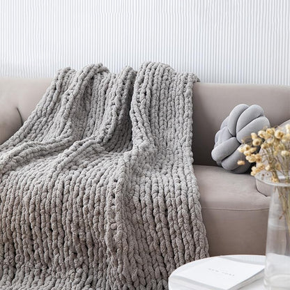Chunky Knit Blanket Throw 48"*71", Hand Knitted Warm Chenille Throw Blanket, Home Decor Soft Thick