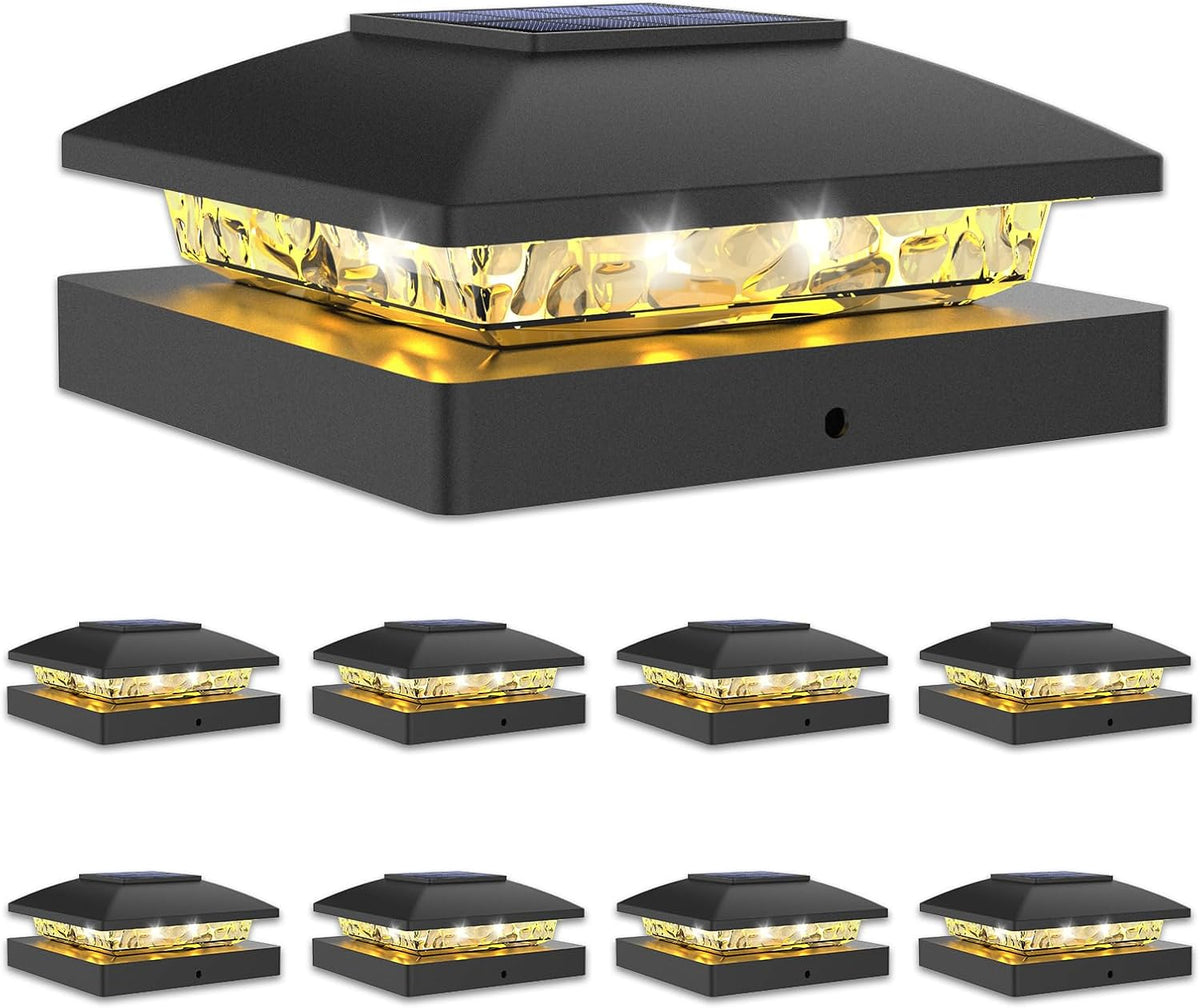 VOLISUN 4x4 Solar Post Cap Light 8pack,Solar Fence - Cap Lights Outdoor Waterproof for Wooden/Vinyl