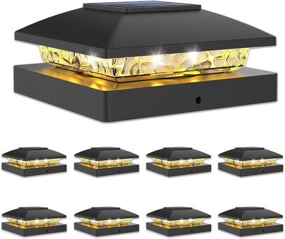 VOLISUN 4x4 Solar Post Cap Light 8pack,Solar Fence - Cap Lights Outdoor Waterproof for Wooden/Vinyl