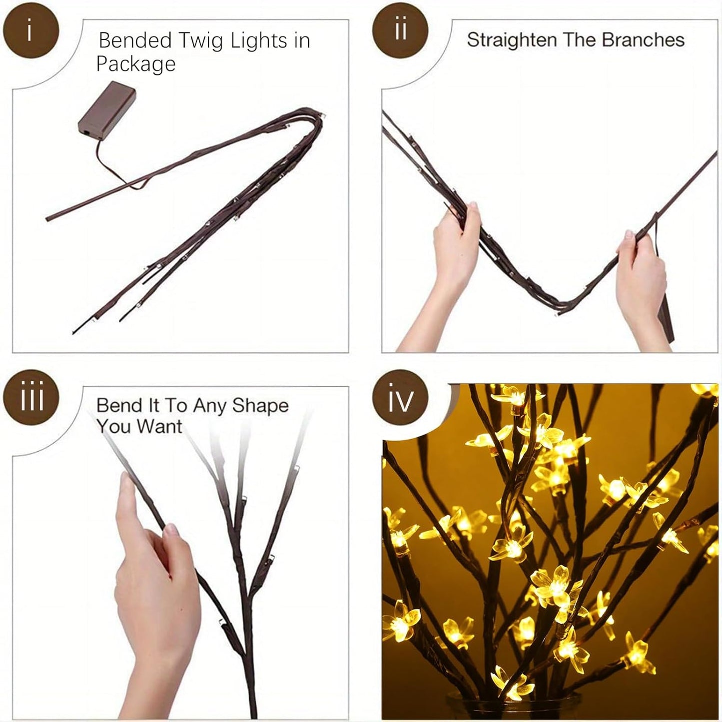 Battery Lighted Branches for Vase, 3 Pack 60 LED Fairy Artificial Cherry Blossom Flower Twig Stick