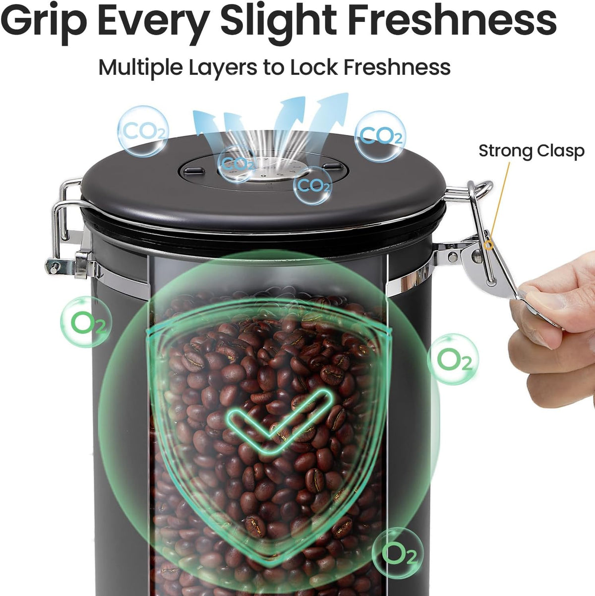 Veken Coffee Canister, 39OZ Large, Airtight Stainless Steel Food Storage Container for 2.2lbs