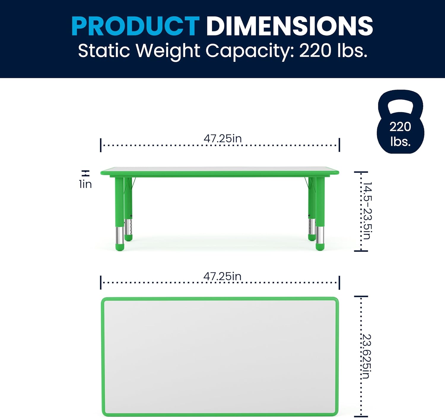 Flash Furniture Wren 23.625''W x 47.25''L Rectangular Green Plastic Height Adjustable Activity