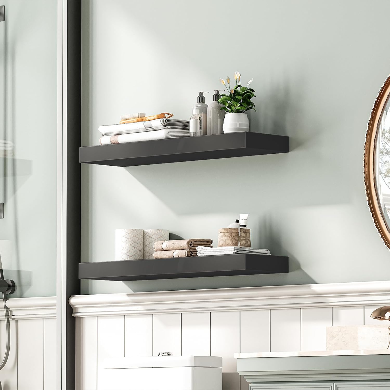 HOOBRO Floating Shelves for Wall, Wall Mounted Shelf Set of 2, 23.6" Hanging Shelf with Invisible