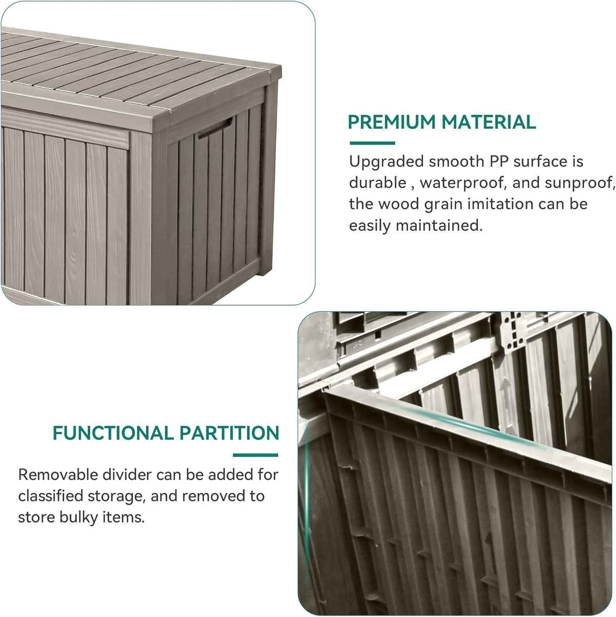 YITAHOME 150 Gallon Large Deck Box w/Divider, XL Waterproof Outdoor Storage for Patio