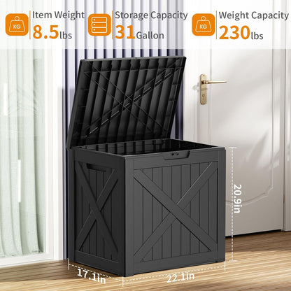 Vixzen 32 Gallon Outdoor Deck Box,Lockable Resin Waterproof Storage Box,UV Resistant,Weather