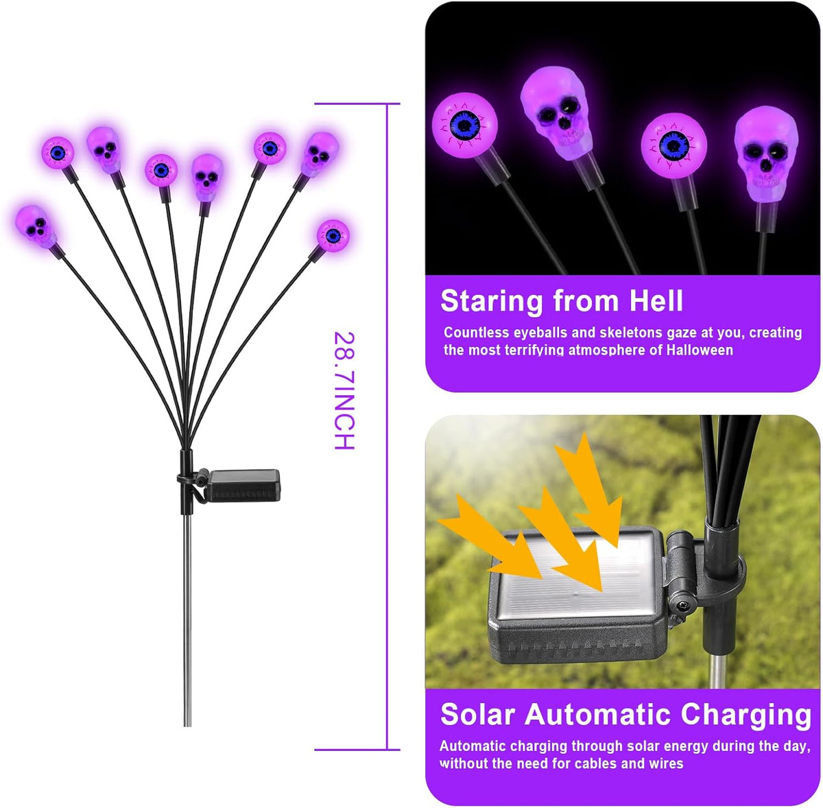 Solar Halloween Lights Outdoor, Scary Eyeball Lights, 4PACK 32LED, IP65 Waterproof, Decor for