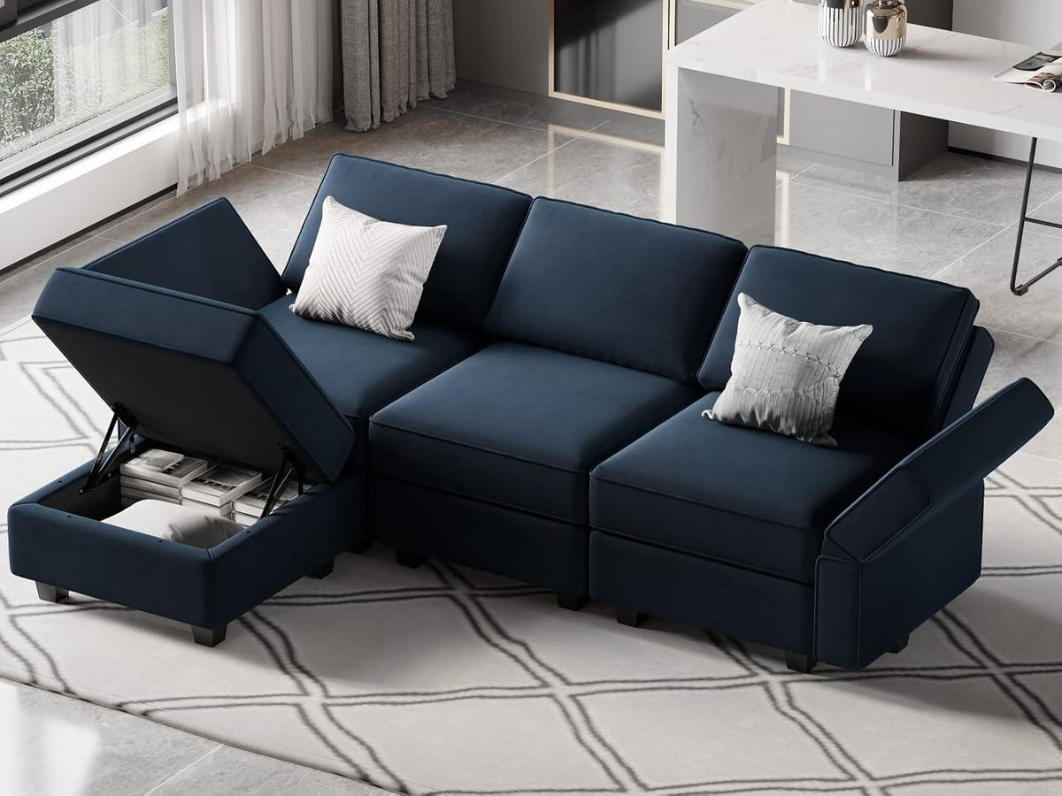 Belffin Convertible Sectional Sofa with Chaise Velvet L Shaped Sofa Couch Modular Sectional Sofa