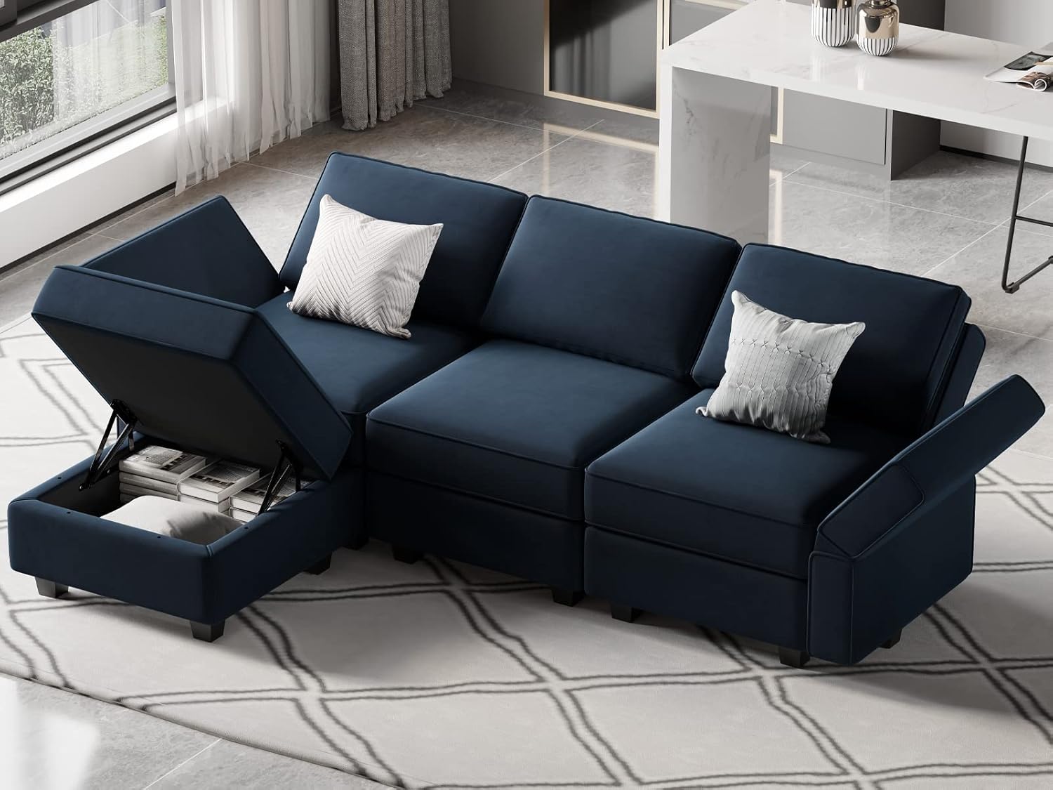 Belffin Convertible Sectional Sofa with Chaise Velvet L Shaped Sofa Couch Modular Sectional Sofa