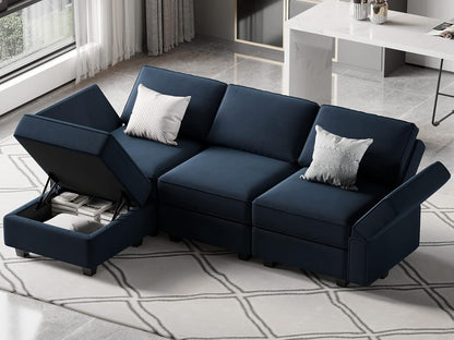 Belffin Convertible Sectional Sofa with Chaise Velvet L Shaped Sofa Couch Modular Sectional Sofa