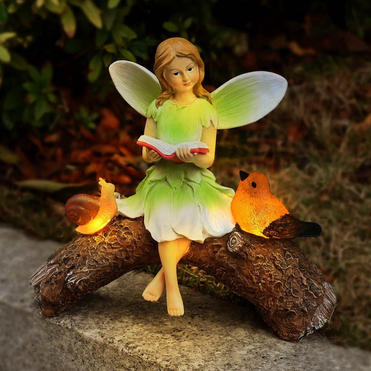 Garden Flower Fairy Statue Decor-Solar Outdoor Fairy Statues-Garden Fairy Outdoor Snail,Bird