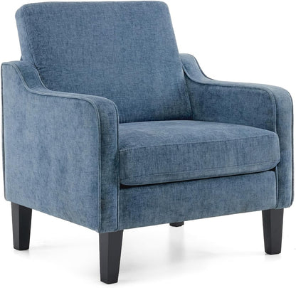 VINGLI Mid Century Modern Accent Chair,Navy Blue Chenille Chairs for Living Room Upholstered