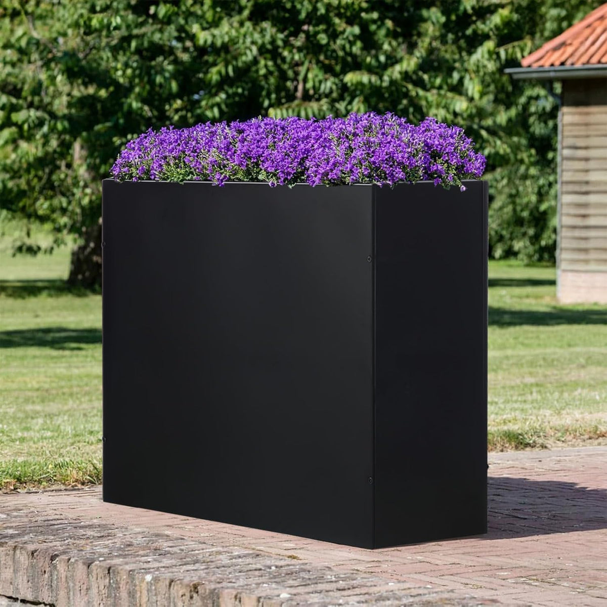 SUNNYPARK Large Metal Planter Box 32”x 12”x 24”, Rectangular Modern Black Metal Planter Box Heavy
