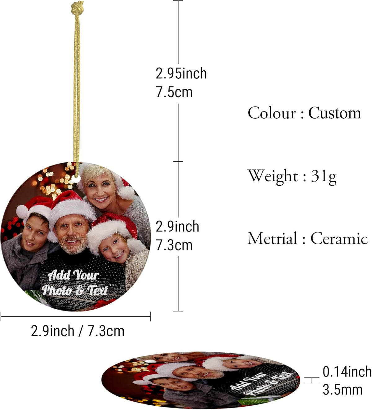 Custom Picture Christmas Ornaments Personalized Double-Sided Photo Ornament 2025 Home Decor