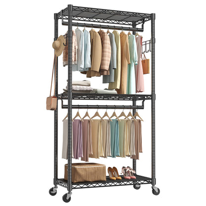 OLIXIS Rolling Clothes Rack, Heavy Duty Garment Rack, 35 IN, Metal Black