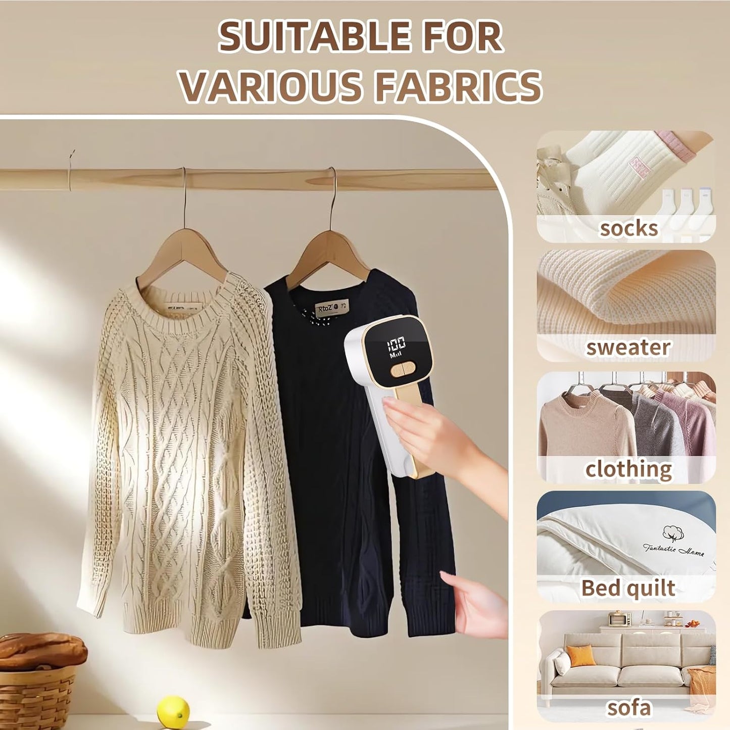 Rechargeable Lint Remover, Fabric Shaver Fuzz Remover, Sweater Shavers with 6-Leaf Blades, 3-Speeds