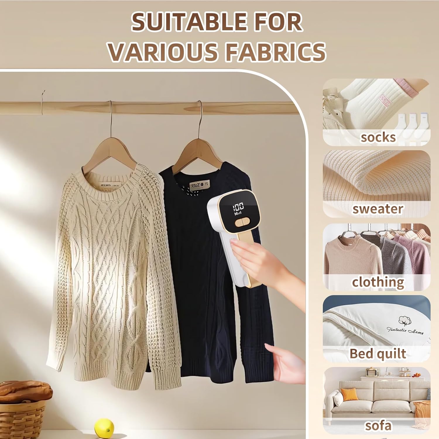 Rechargeable Lint Remover, Fabric Shaver Fuzz Remover, Sweater Shavers with 6-Leaf Blades, 3-Speeds