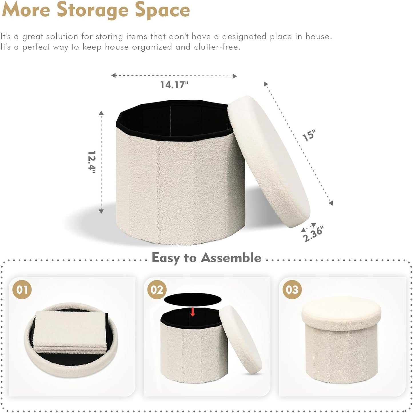 B FSOBEIIALEO Storage Ottoman Cube, Round Ottomans with Storage Foot Stool Footrest for Lving Room