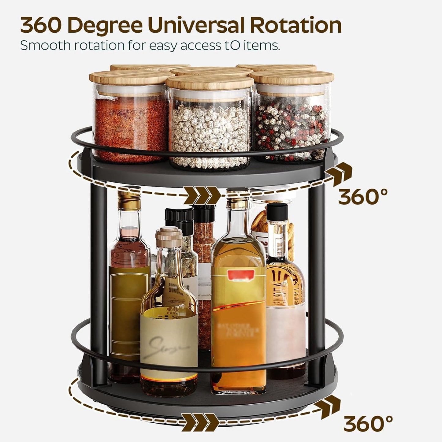 Lazy Susan Organizer, Rotating Spice Rack, 2 Tier Spice Turntable Organizer, Industrial Turntable