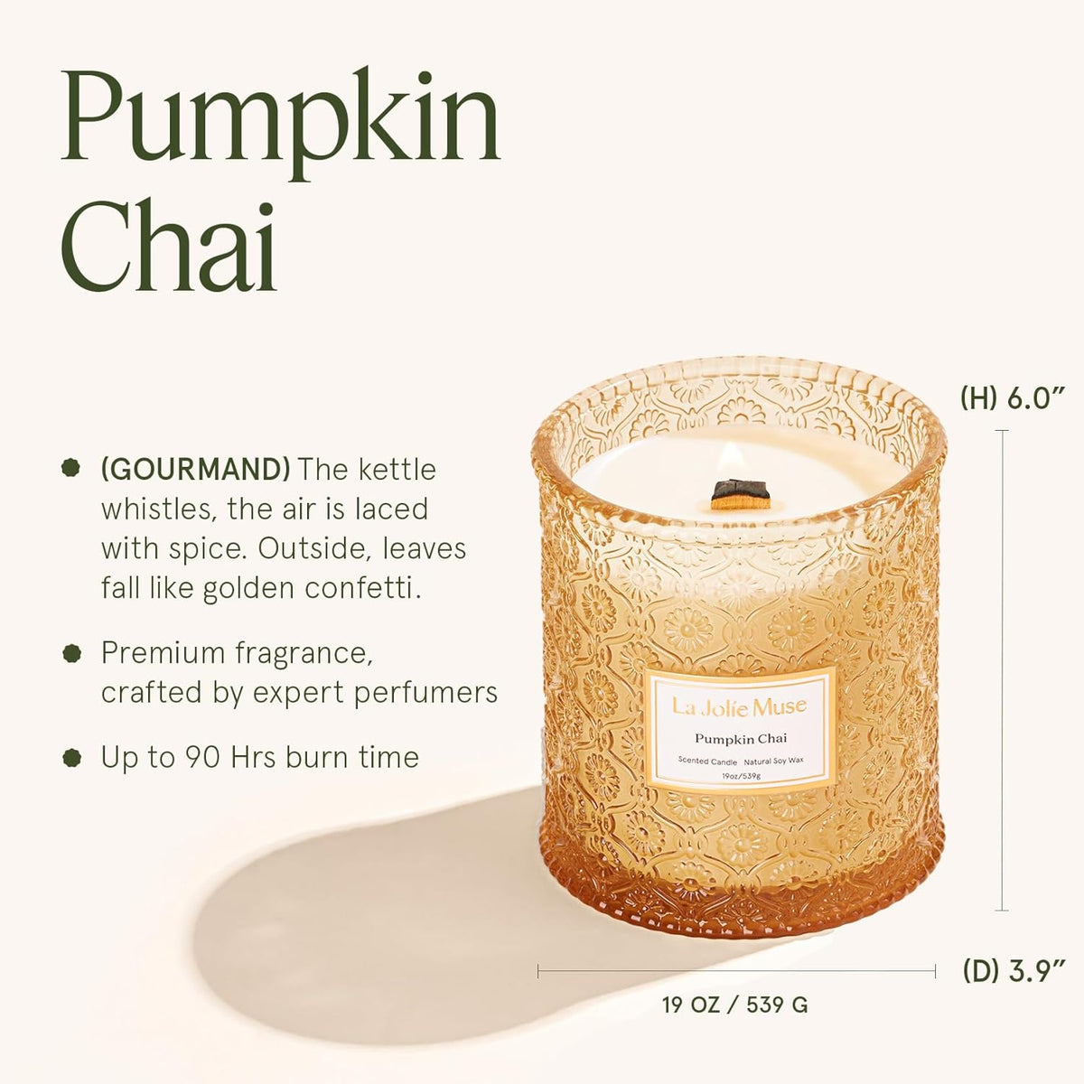 LA JOLIE MUSE Pumpkin Candle, Fall Candles for Home Scented, 19 oz Large Wood Wicked Candles