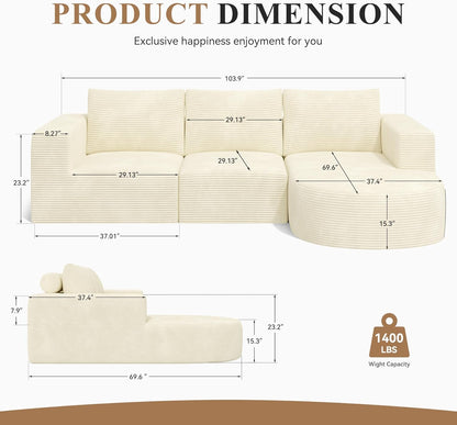 Modular Sectional Sofa with L-Shape Chaise,Cloud Sectional Modern Sleeper Couch with Deep