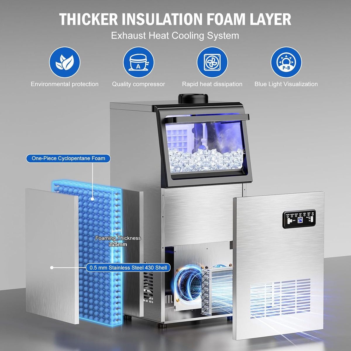 Commercial Ice Maker Machine 120 LBS/24H, 40 Ice Trays Freestanding & Undercounter Ice Machine