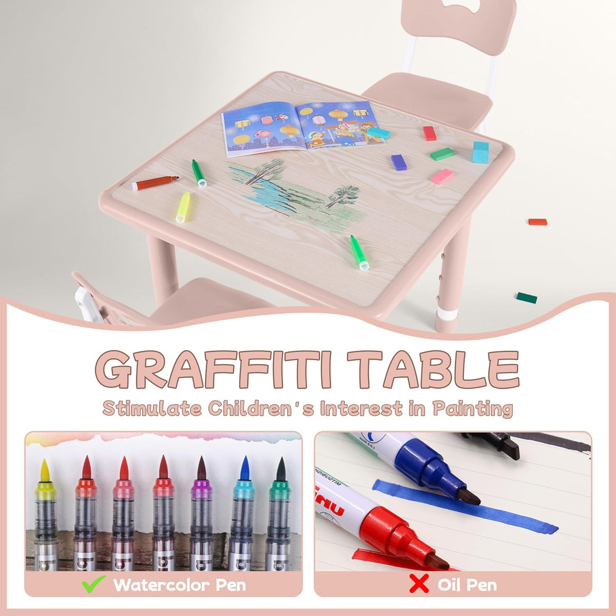 Toddler Table and Chair Set, Height Adjustable-Upgrade Kids Table and 2 Chairs for Ages 3-8