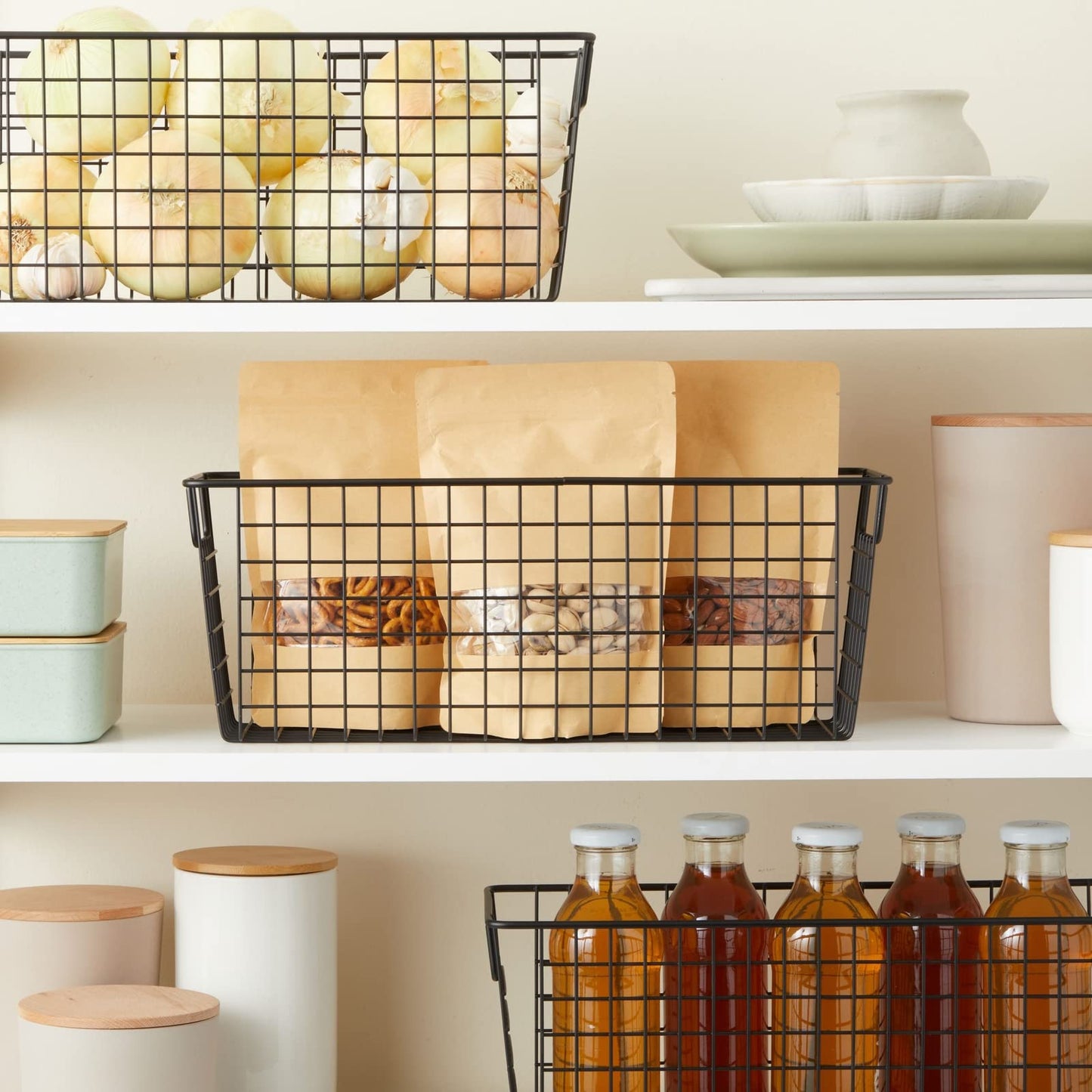 Farmlyn Creek Metal Wire Narrow Baskets - Rust-Resistant Pantry Organizer Storage - Sturdy Handles