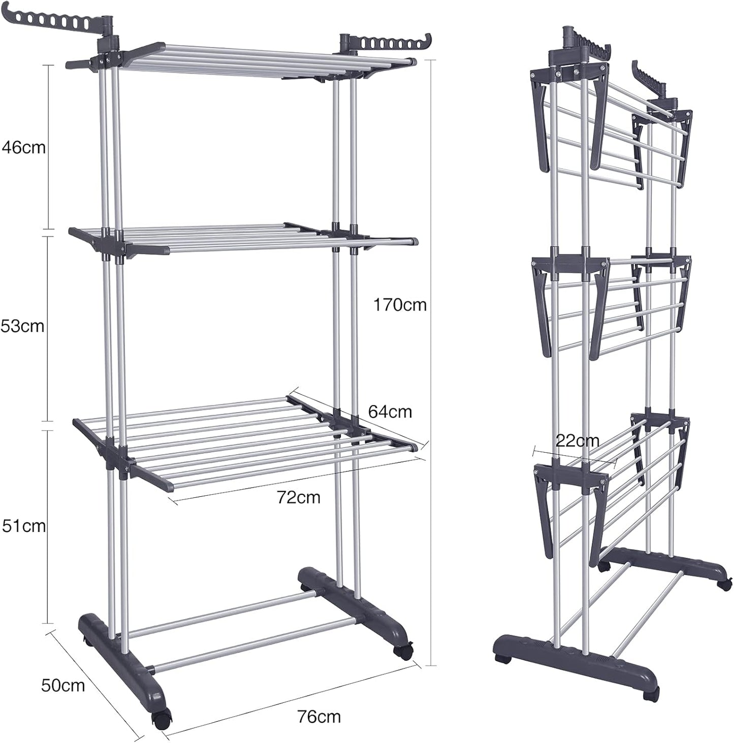 Bigzzia Clothes Drying Rack Folding Drying Rack Clothing 4 Tier Clothes Horses Rack Stainless Steel