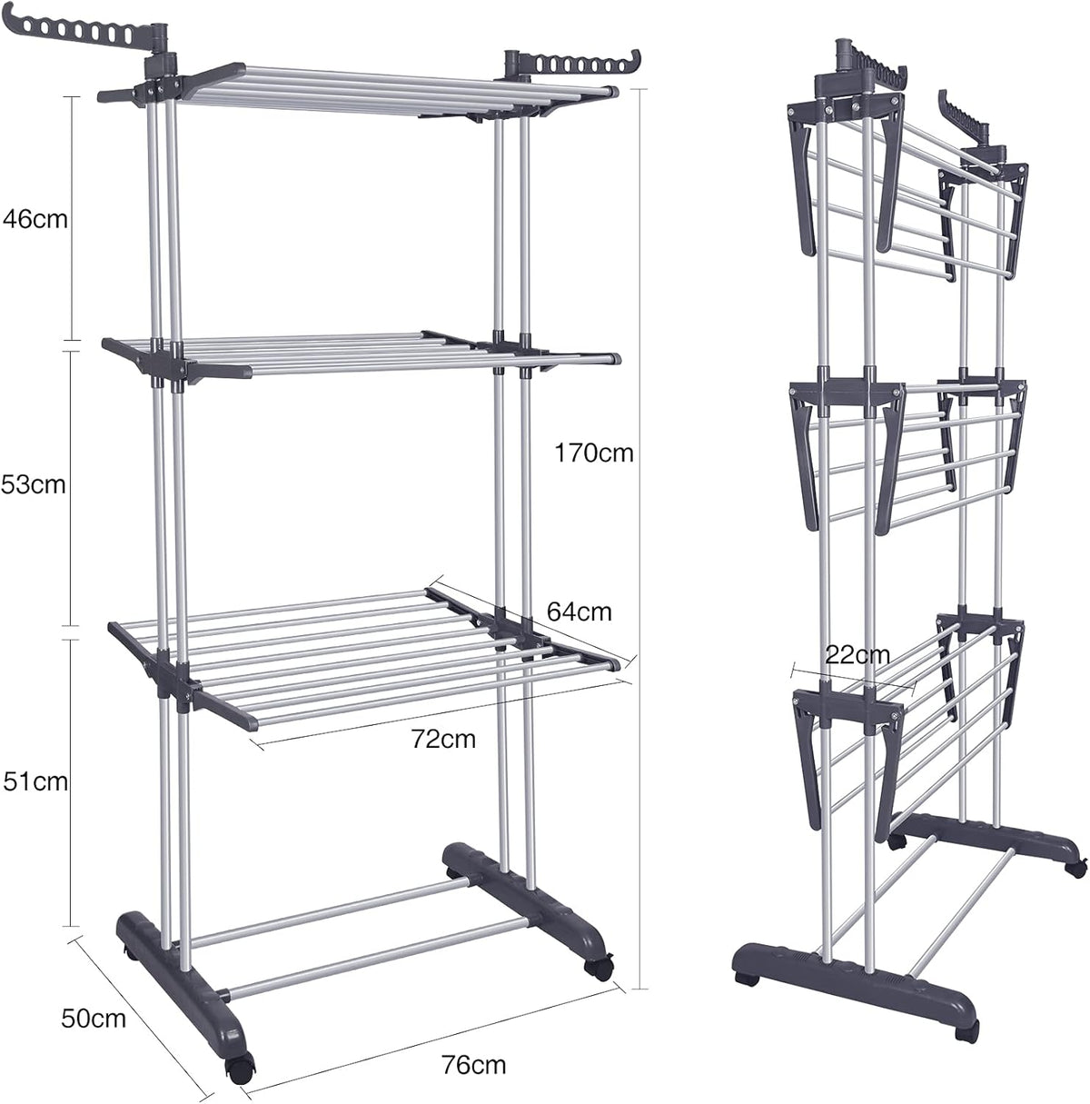 Bigzzia Clothes Drying Rack Folding Drying Rack Clothing 4 Tier Clothes Horses Rack Stainless Steel
